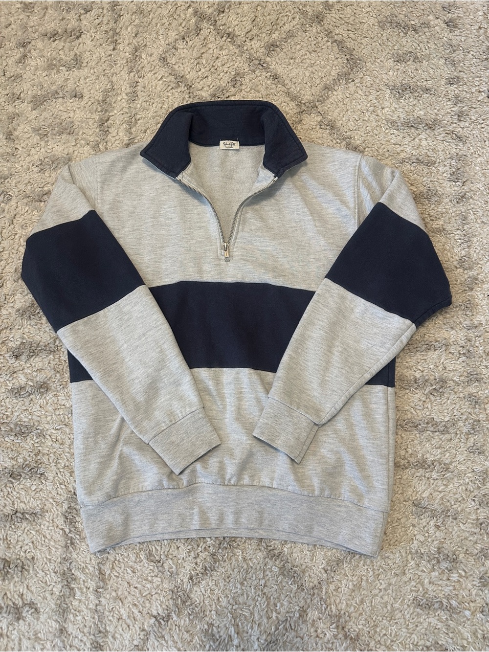 Brandy Melville Gray & Navy Quarter-Zip Striped Pullover